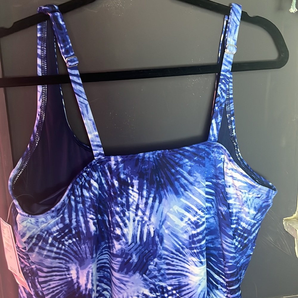 Women's Lands' End Bust Minimizer Squareneck Tankini Top Blue - Picture 5 of 5